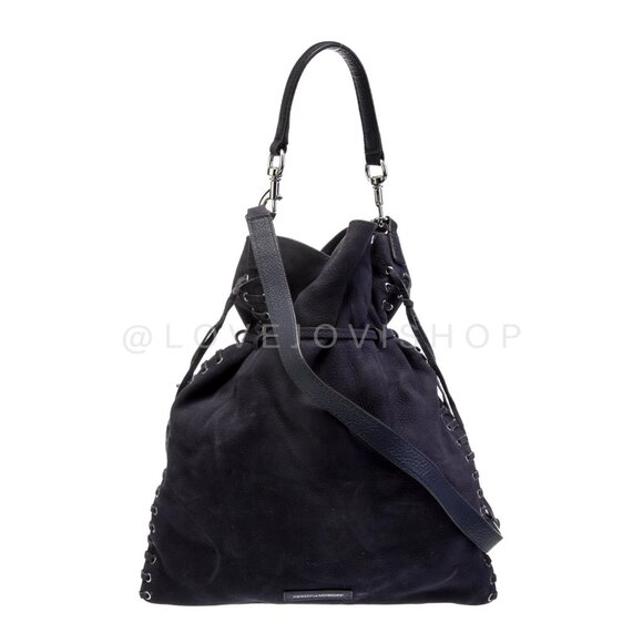 Navy Rebecca Minkoff 'Isobel' Leather Hobo Crossbody Fringe & Corset Details - Picture 3 of 5